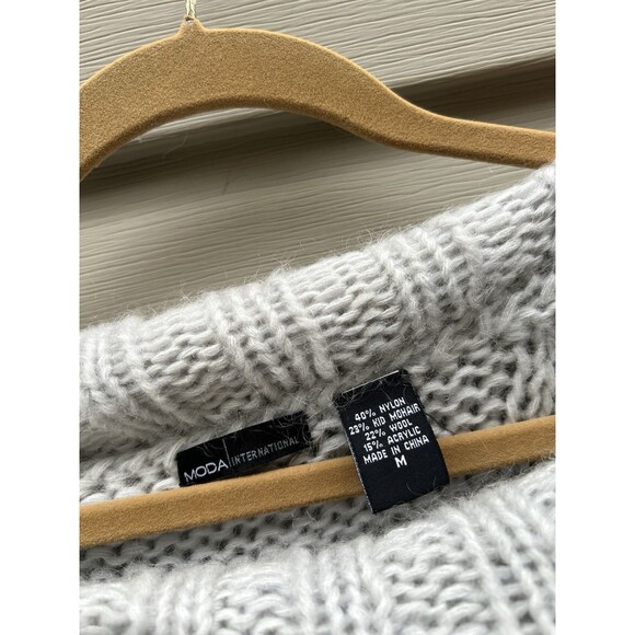VTG Moda International Y2K Off Shoulder Wool Chunky Cable Knit Sweater Gray M - Picture 3 of 7